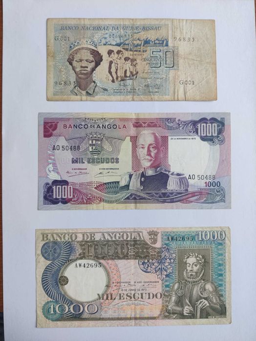 Notas antigas do Ultramar Angola e Guiné Bissau em bom estado