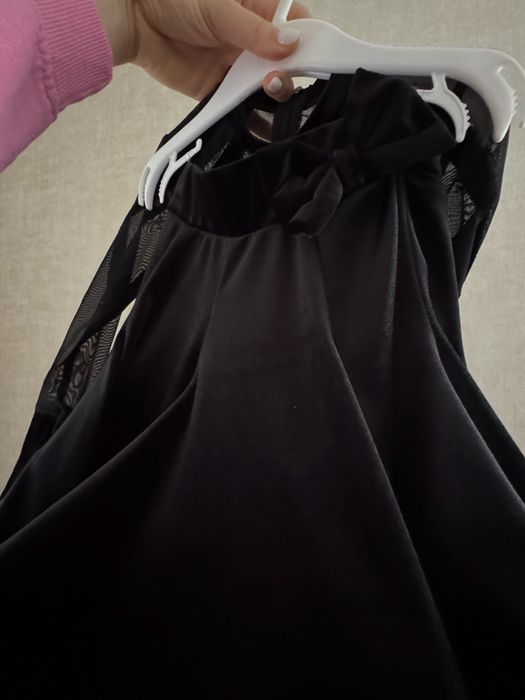 Сукня бейсик чорна велюр, бейсік, боді і юбка, турнірна сукня