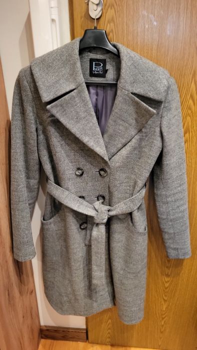Ciepły szary płaszcz Ryłko 80 % wełny  - rozmiar 40