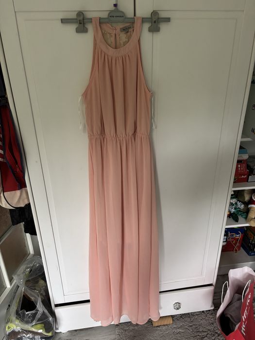 Elegancka sukienka maxi długa na wesele chrzciny koronka