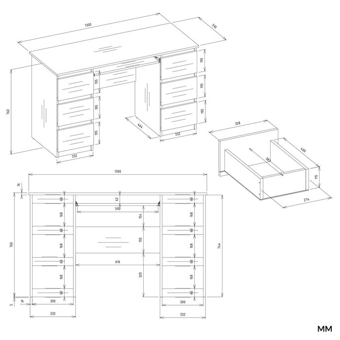 BIURKO KUBA Z NADSTAWKĄ Zestaw 6 Szuflad Półki Do Biura Pokoju BIAŁY