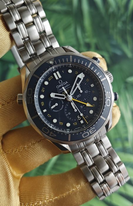 Omega Seamaster Diver 300M 44 mm GMT Automatic Chronograph zegarek męski automatyczny na bransolecie granat aqua terra speedmaster 212.30.44.52.03.001