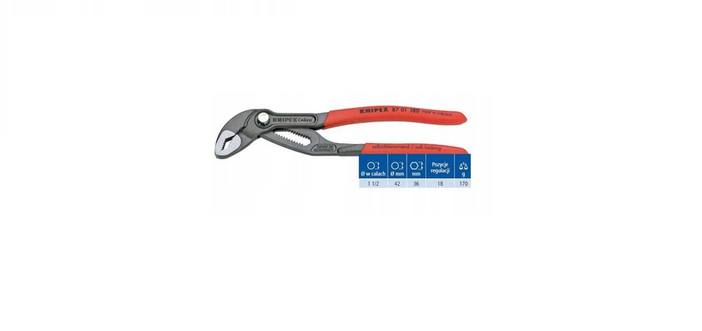KNIPEX COBRA 180mm szczypce nastawne do rur żabka klucz