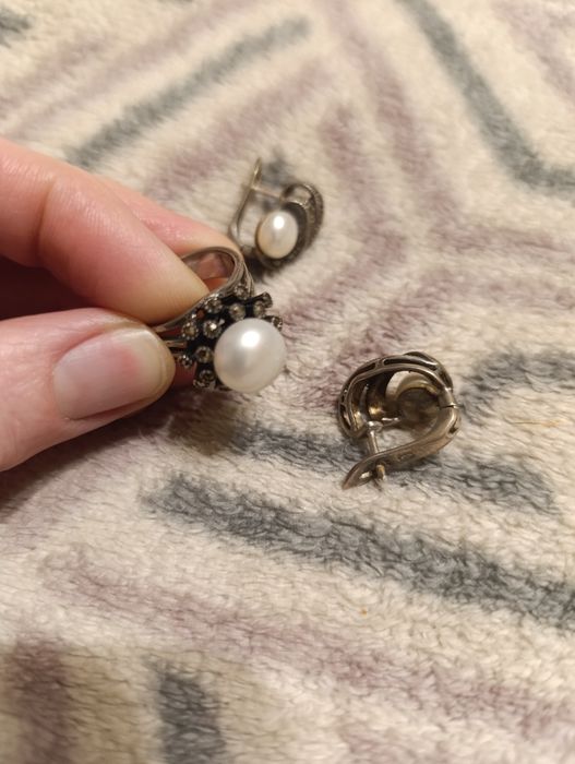 Срібний набір, сережки, каблучка розмір 17