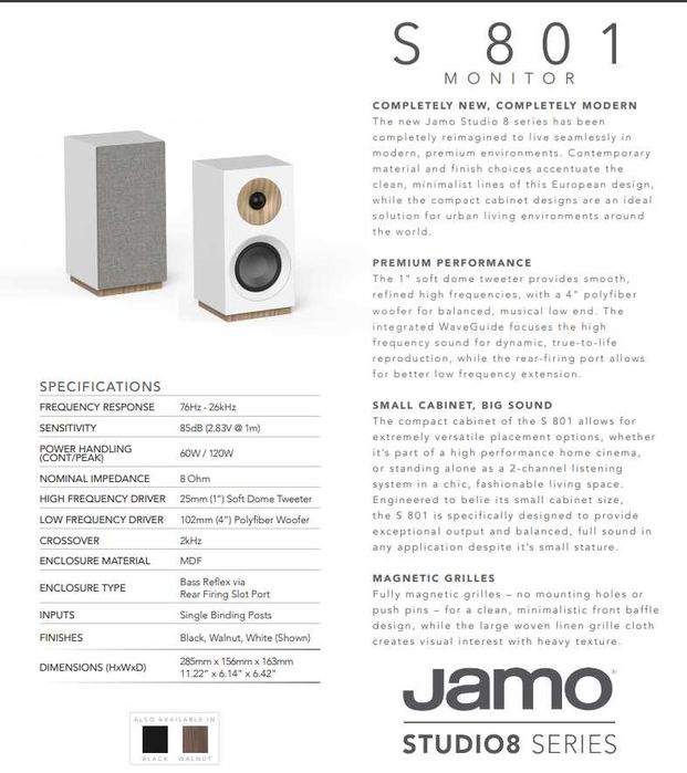 Colunas JAMO S 801 120W Brancas (Par) - NOVAS