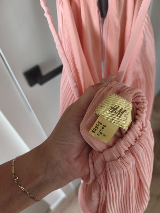 Długa maxi sukienka pudrowy róż h&M 40 L