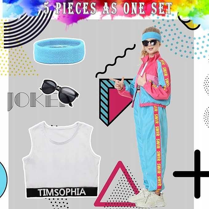 STRÓJ DISCO hip hop DRES LATA 80-TE RETRO DZIECI 110 okulary opaski