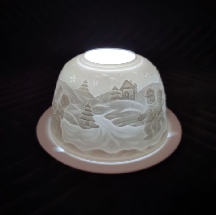 Porcelanowy lampion, świecznik tea light, zima, święta, kulig