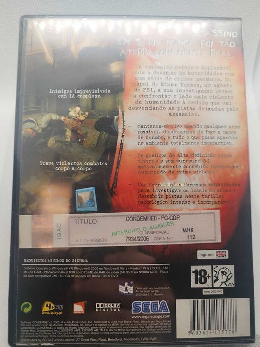 Condemned Criminal Origins PC DVD Selado