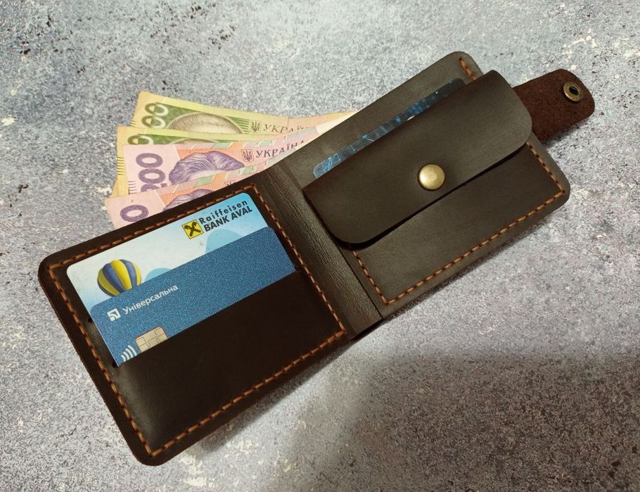 Стильний компактний шкіряний гаманець портмоне ручної роботи кошелек