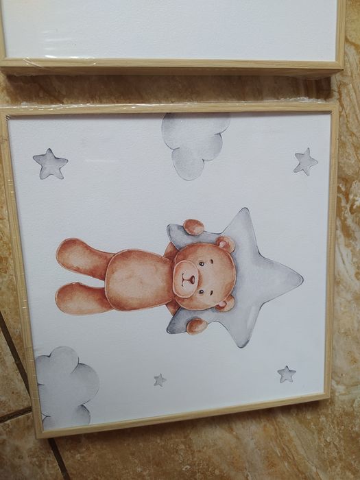 3 obrazki do pokoju dziecka misie 20 x20