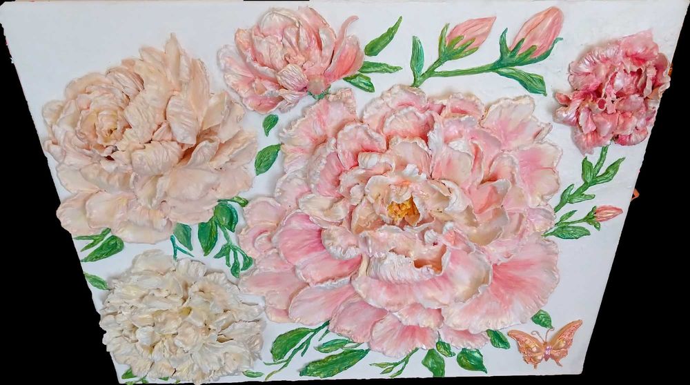 Об'ємна картина «Ніжність півоній» ручної роботи 50×40см