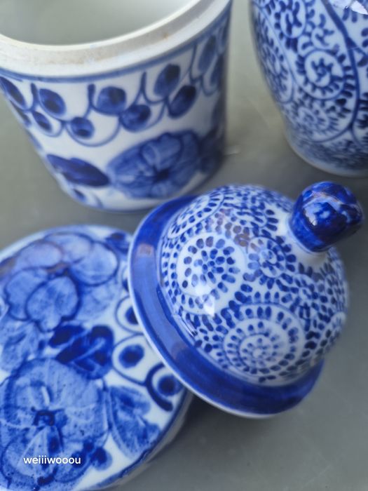 Lote 2 Boiões Azul e Branco com tampa
