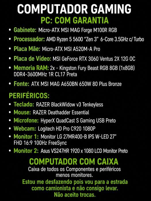 Computador Gaming COMPLETO