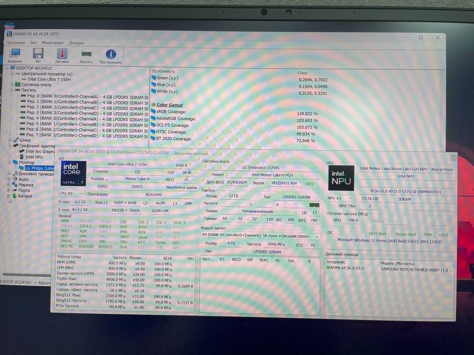 Ультрабук LG Gram 17Z90S 17" 2K/ Core Ultra 7-155H/32Gb DDR5/1TB Новий
