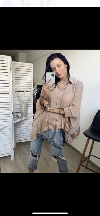 Koszula z plisą beż oversize