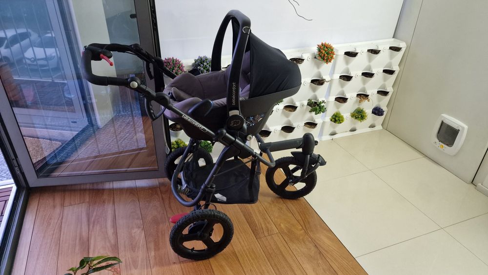 Carrinho bebeconfort 3 em 1 + isofix com pé + adaptador + babycoque