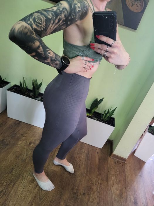 Legginsy Gym Glamour silvery, S, szare, sportowe, siłownia