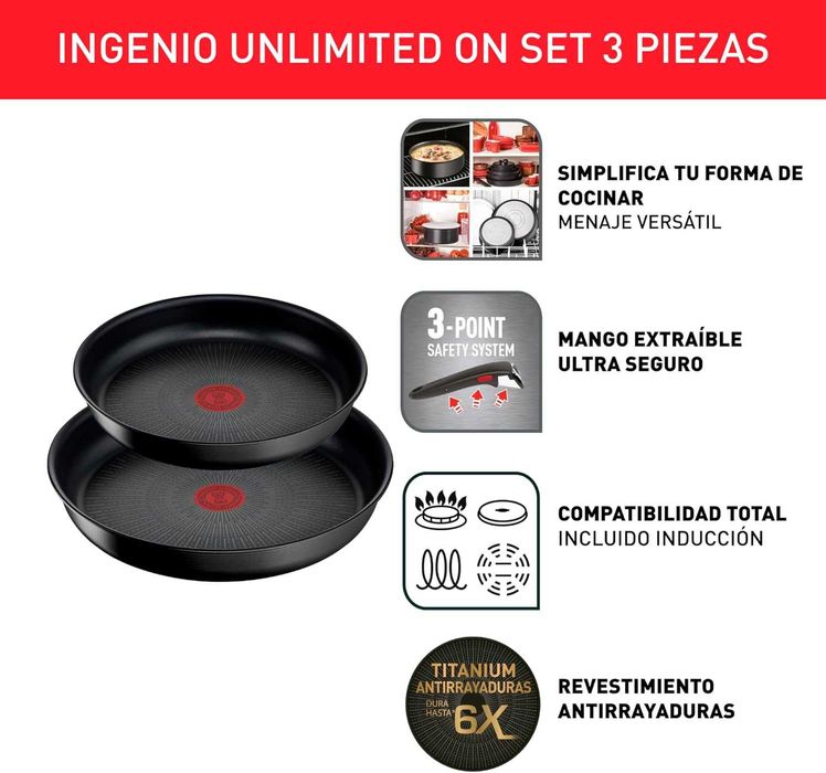 Trem de Cozinha Tefal Ingenio (2Frigideiras + 1 pega)