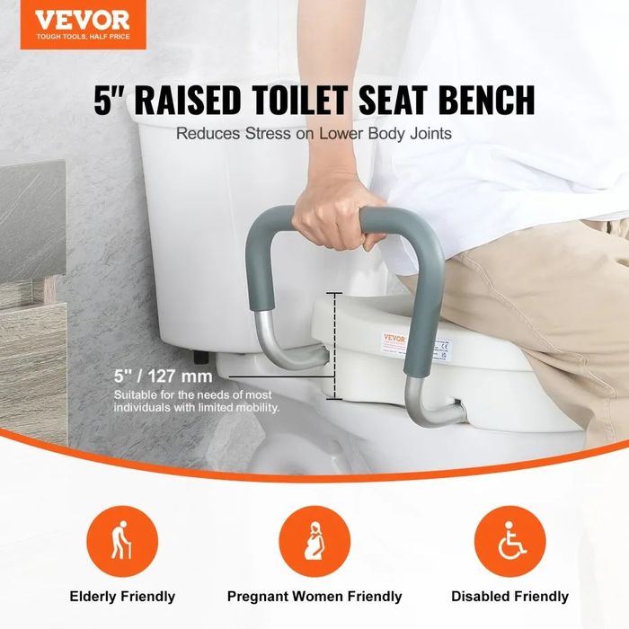 Assento sanitário elevado VEVOR 5" (12,7 cm) com altura elevada de 350 lbs/158,8 kg para vasos sanitários