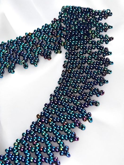 Kolia koralikowa benzynowy granatowy | naszyjnik pleciony elegancki