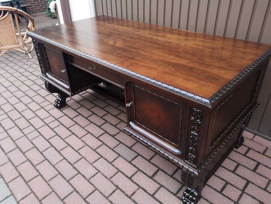 Biurko Duże Dwustronne Lwie Łapy Stare Antyk Po Renowacji .