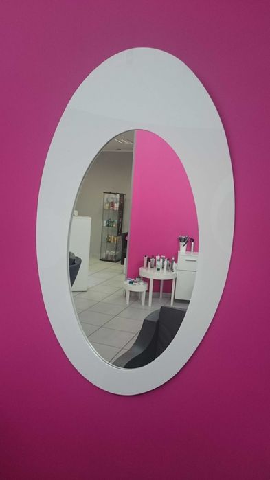 Lustro Owal  białe rama na połysk.