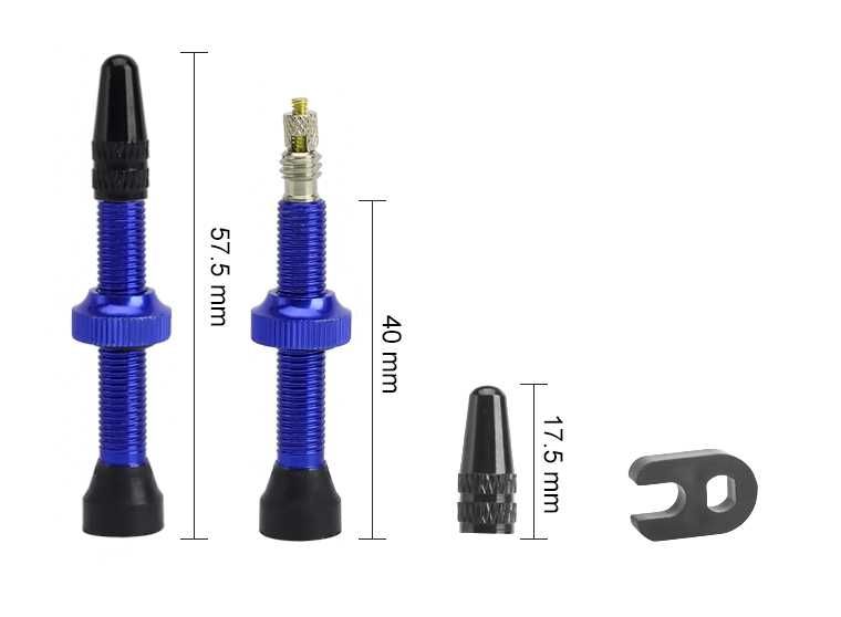 2szt wentyle PRESTA tubeless, 40mm, 60mm niebieskie