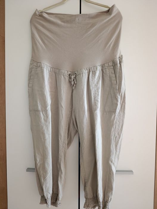 Lniane spodnie ciążowe H&M Mama len bawełna 44 XXL