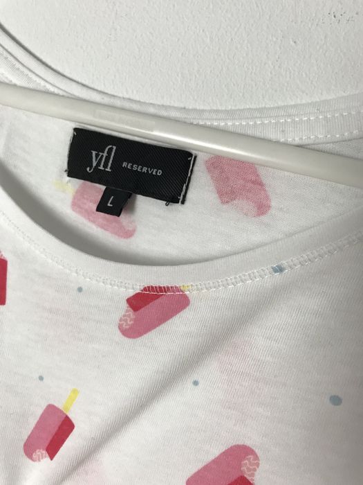 Biały luźny t-shirt, nadruk w lody bawełna