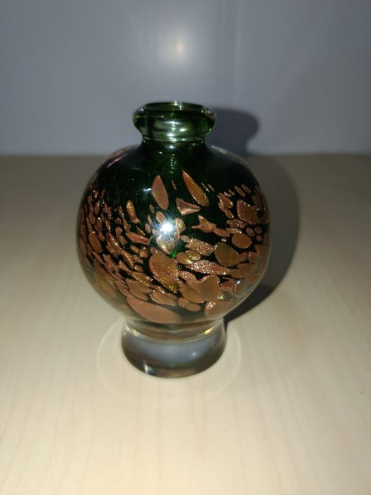 Vaso de Vidro Artístico Italiano Cristalcor – Verde Garrafa com Detalh