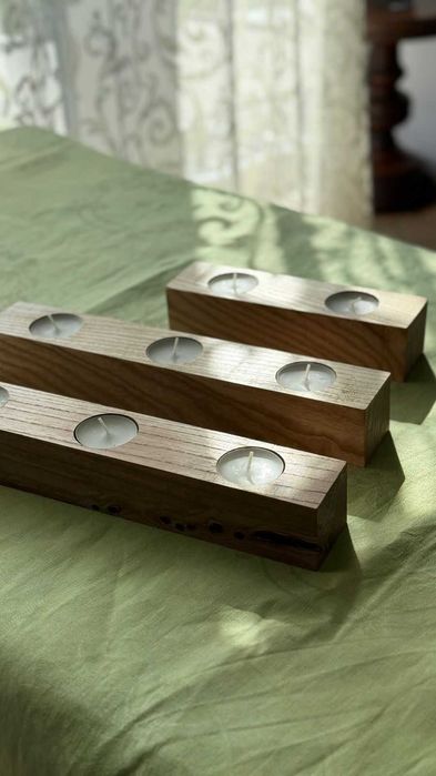 Підсвічник дерев'яний handmade 3 свічки - знижка на набір