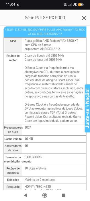 Vendo saphhire RX6500 XT 8gb