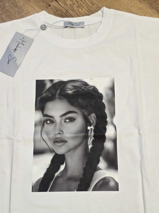 T-shirt bluzka Madame Sue biała perełki NOWA
