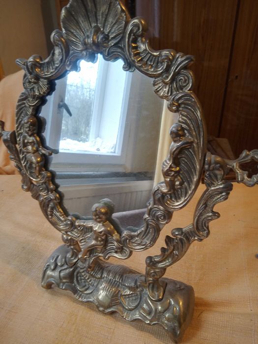 Lustro mosiężne toaletowe uchylne mosiądz antyczny