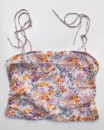 Bluzka Top H&M L 40 Kwiaty Len Lniana Kolorowa