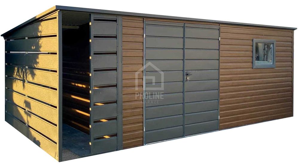 Schowek domek ogrodowy 6x3 + wiata 1m brama okno dach spad tył PLG106