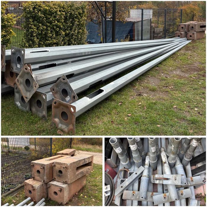 Słupy stalowe ocynkowane 9 m i 6 m + fundamenty + belki