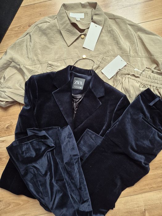 Komplet 2 nowych garniturów Granat aksamit r.40 Safari r.38  Zara