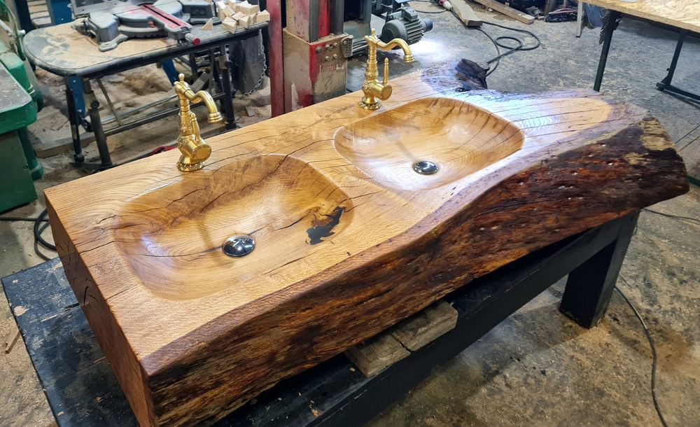 Blat drewniany umywalka drewniana nablatowa nowoczesna z monolitu dębu