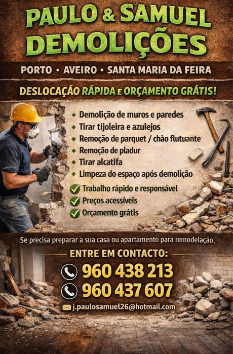 Faço trabalhos de demolição e remoção para remodelações.