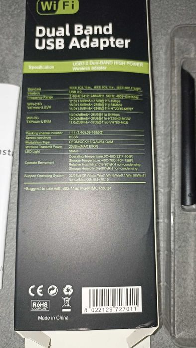 Wi-Fi адаптер Vaorlo 1200Mbps USB3.0 Dual Band 2.4Ghz/5Ghz (RTL8811CU)