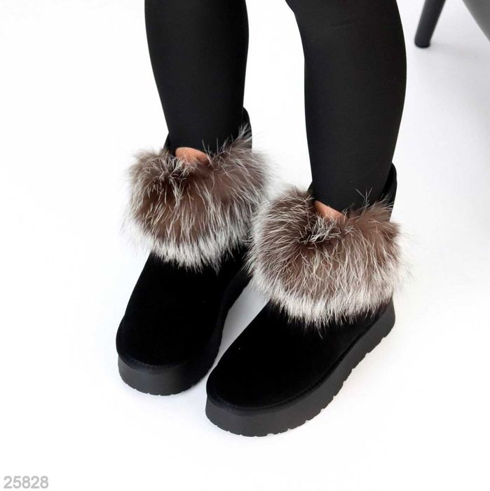 Жіночі замшеві уггі чорні з опушкою , жінчі уггі