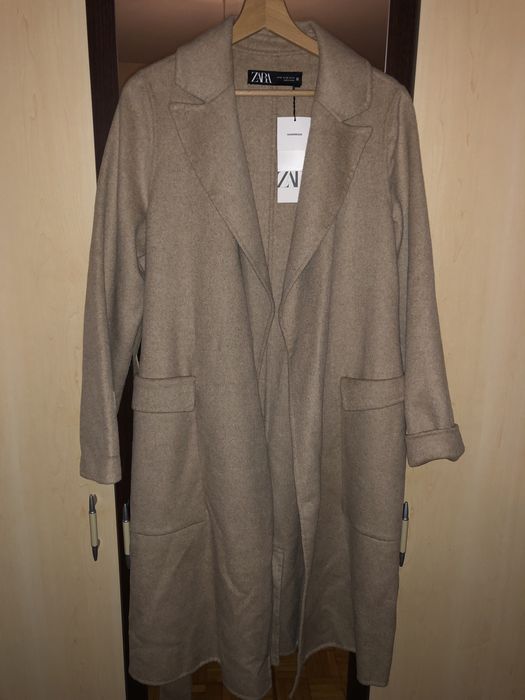 Zara płaszcz wełniany wełna klasyka minimalizm elegancki wiązany Xs