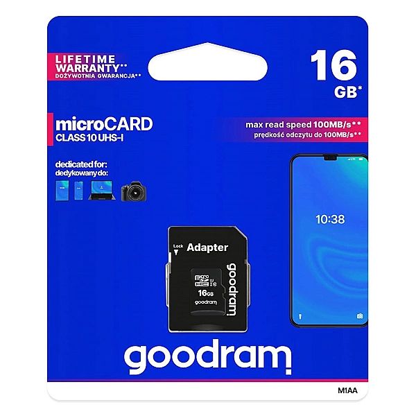 Goodram Microcard 16 GB karta pamięci micro SD HC UHS-I class 10, adap