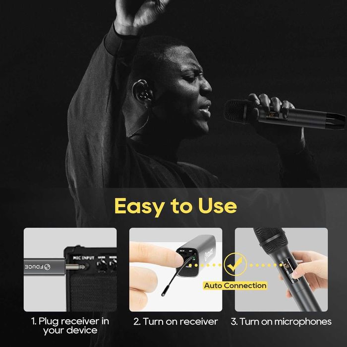 Bezprzewodowe mikrofony karaoke 60 m zasięgu 2x mikrofon + odbiornik