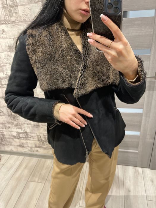 Натуральная женская дубленка\косуха стильная короткая черная, размер М