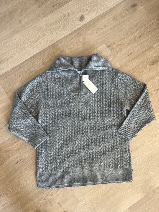 Szary pleciony sweter Reserved golf golfik welniany oversize