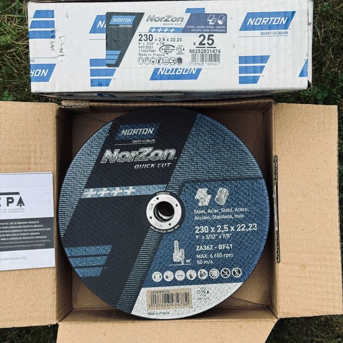 Tarcze do cięcia metalu Norton NorZon Quick Cut 230 x 2,5 x 22,23 mm – zestaw 25 szt.