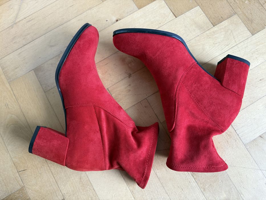 Damskie botki nowe czerwone 38 Sergio Leone zamszowe buty zimowe